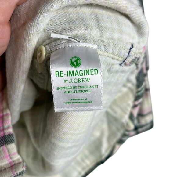 J.CREW Classic Flannel Shirt Womens Sz S Pink Cream Plaid Button Up Long Sleeves - Picture 6 of 8